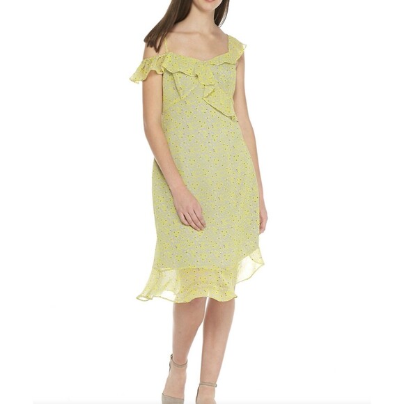 Nanette By Nanette Lepore Yellow Floral Sleeveless Asymmetrical Chiffon Dress 2 - Picture 1 of 14